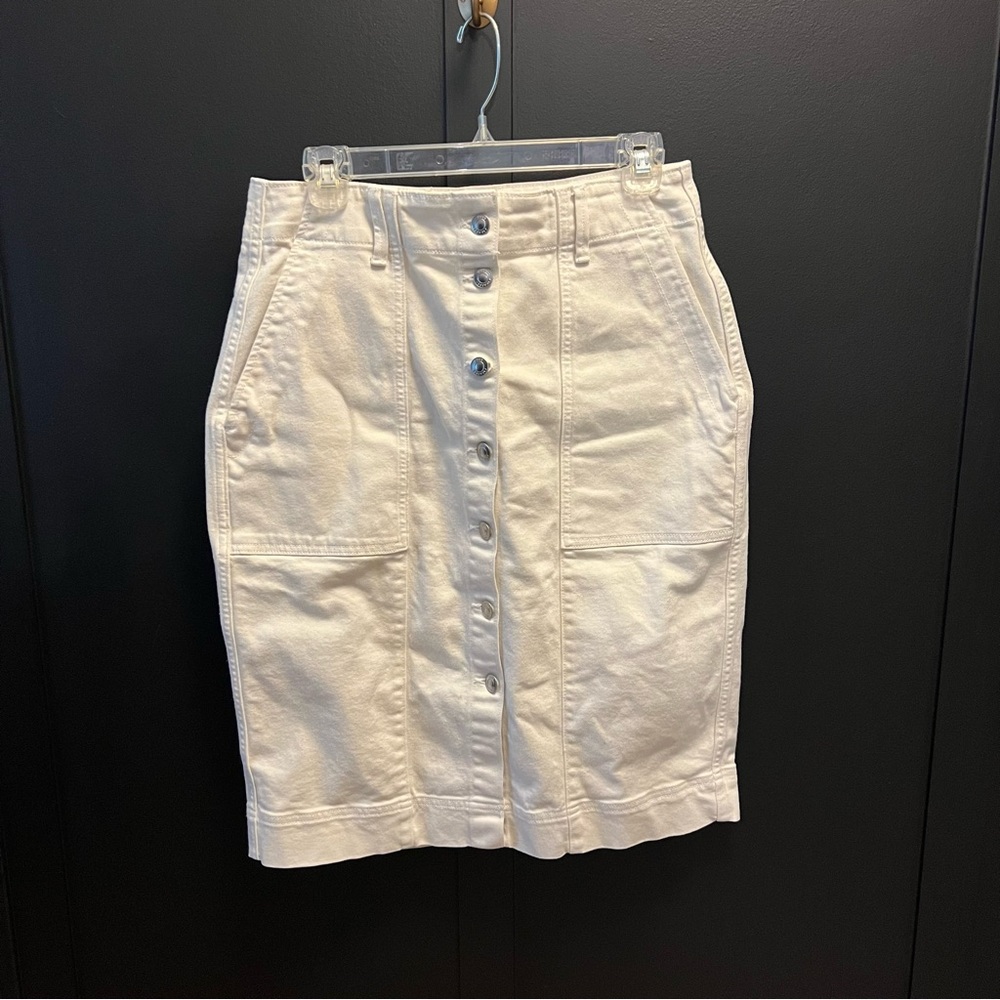 White jean button skirt